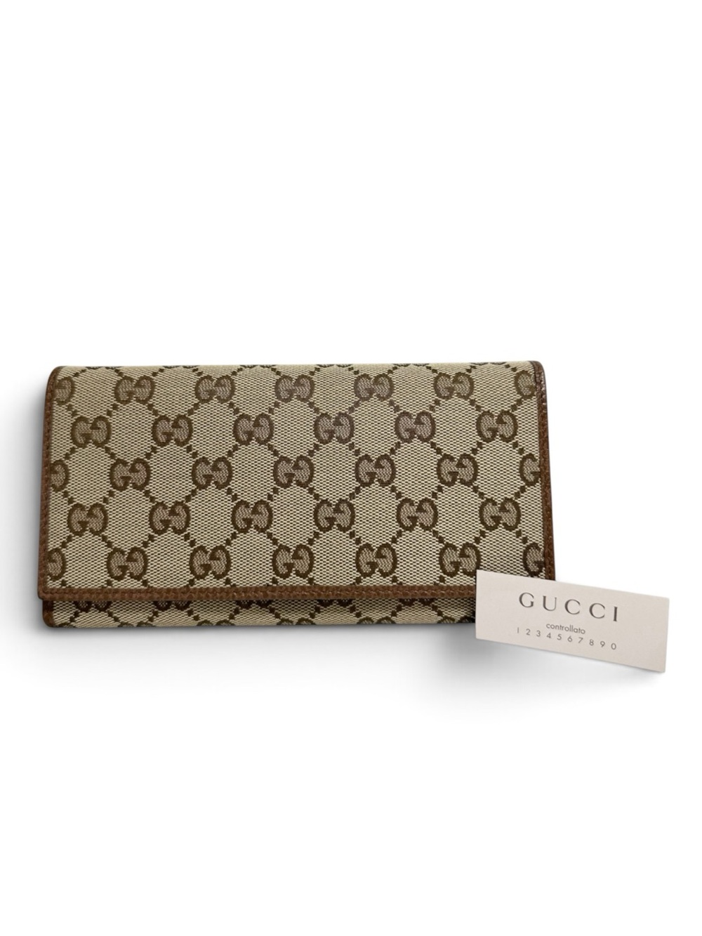 Gucci Tan GG Monogram Canvas & Brown Leather Long Wallet